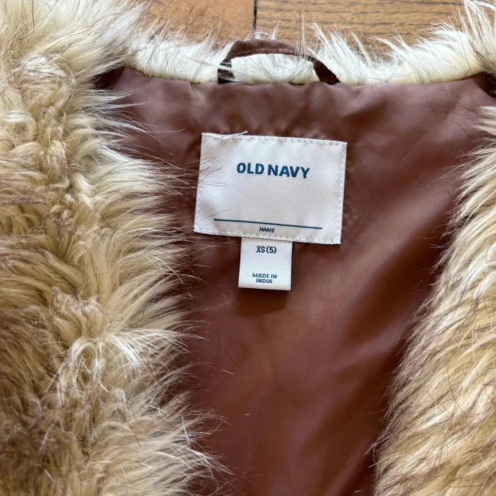 Old Navy Kids XS‎ 5 Faux Fur Vest Brown Cream Shaggy Sleeveless Jacket Outerwear